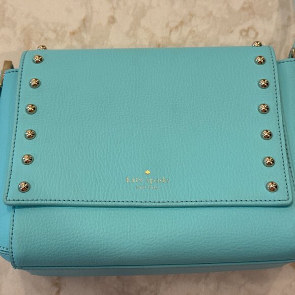 EUC Kate Spade Robin's Egg Blue Leather Crossbody Bag with Silver Studs - Picture 2 of 5